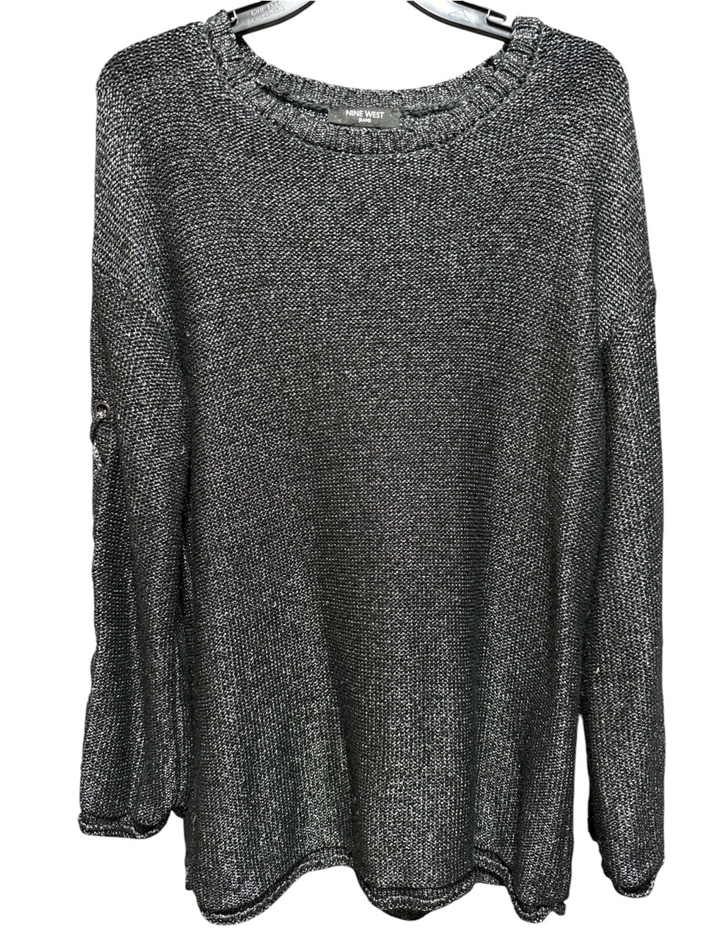 Nine West Metallic Charcoal Scoopneck Knit womens Sweater